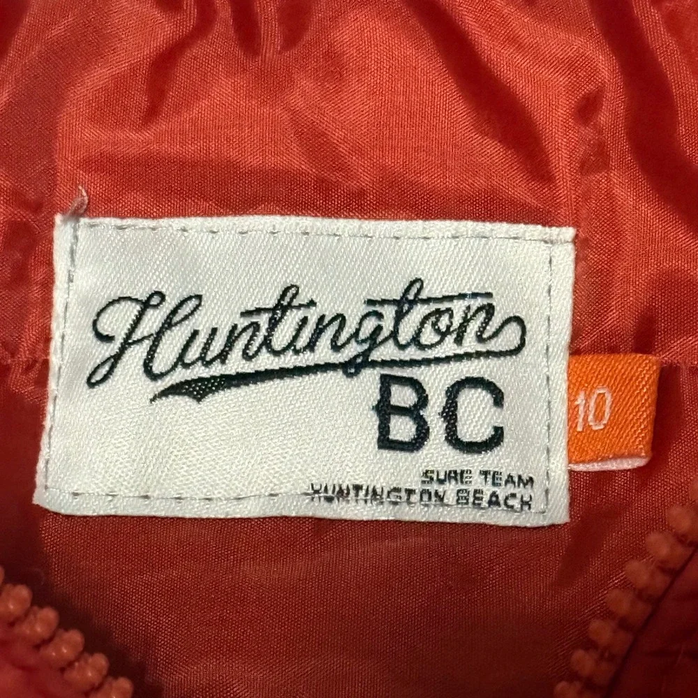 Huntington BC Puffer Vest Hoodie‎ Jacket Full Zip Red Gray Kids Size 10